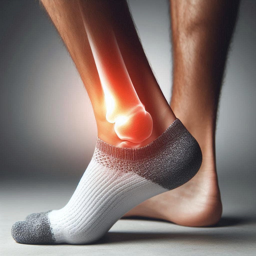 Athlete's heel showing inflammation and pain in the Achilles tendon area